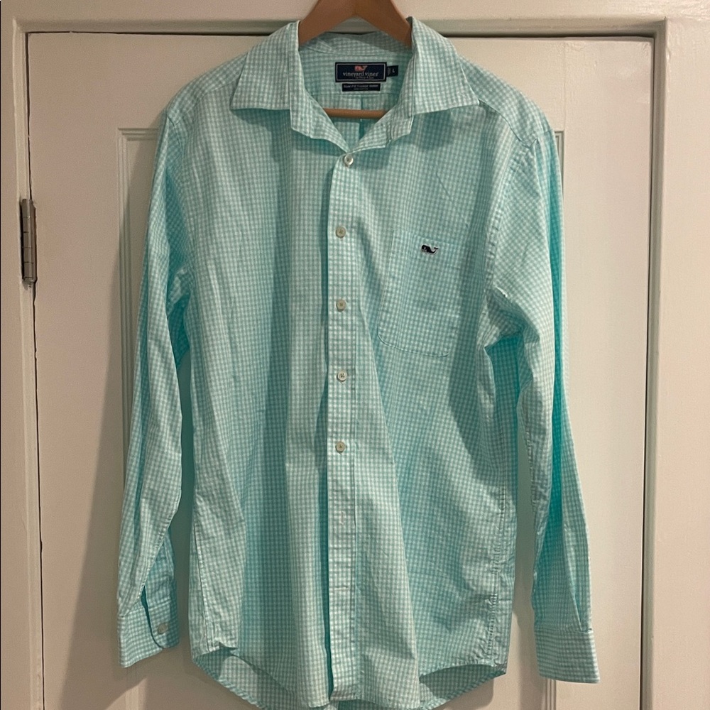 Vineyard Vines Aqua Tucker Slim Fit Gingham Button Down Shirt